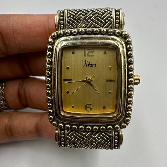 3/$30 Vivani Watch Women Gold Tone Rectangular Cuff Bracelet Textured Band - Picture 1 of 14